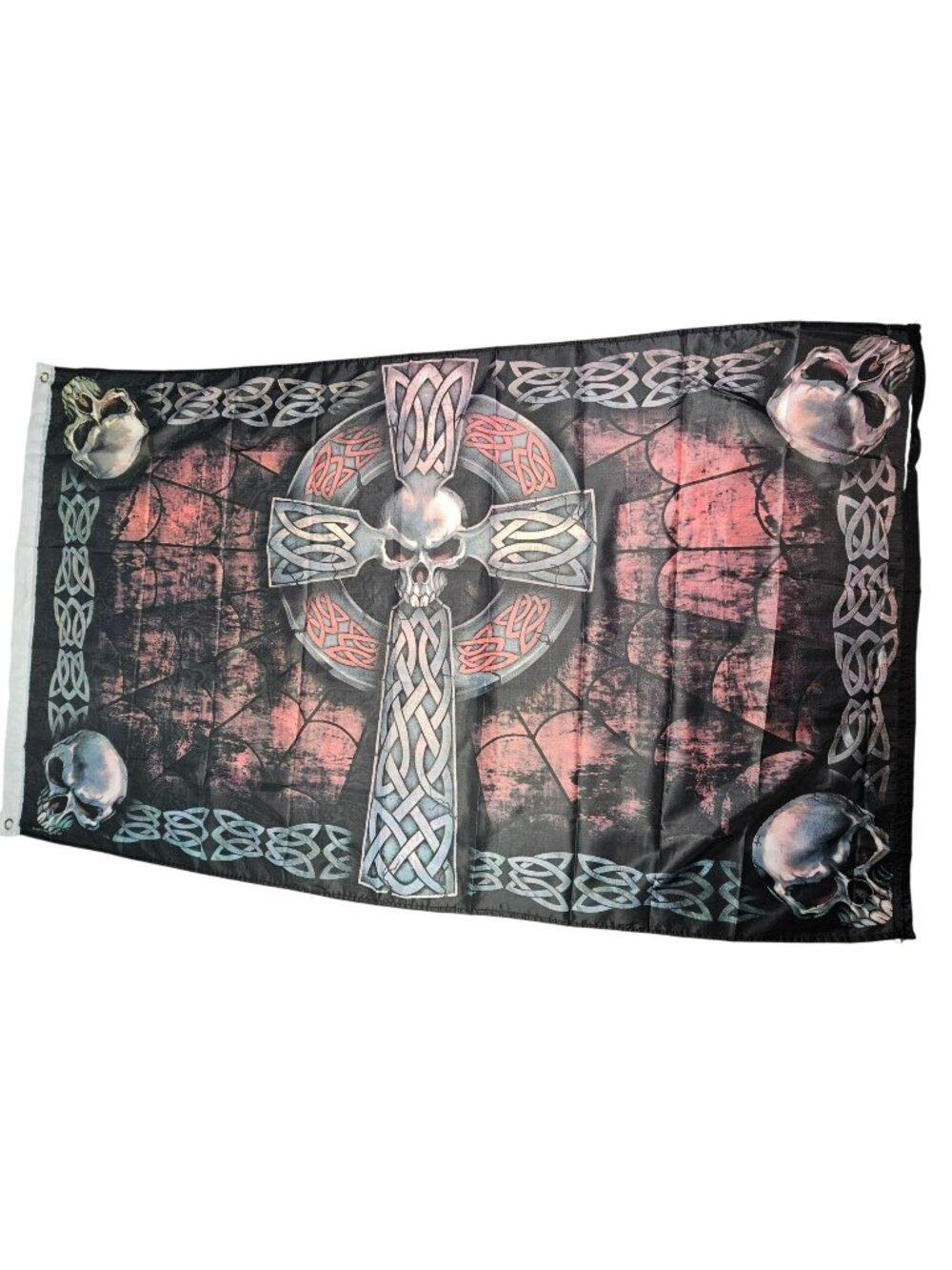 Celtic Skull Cross Flag With Red & Black Background 3x5' 2007 Good Sports Inc Du